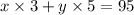 x \times 3 + y \times 5 = 95