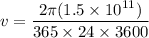 v=\dfrac{2\pi (1.5\times 10^{11})}{365\times 24\times 3600}