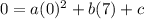 0=a(0)^2+b(7)+c