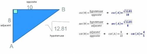 1. find the cosecant of angle a. 2. find the secant of angle a.  3. find the cotangent of angle a.