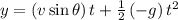y = \left( {v\sin \theta } \right)t + \frac{1}{2}\left( { - g} \right){t^2}