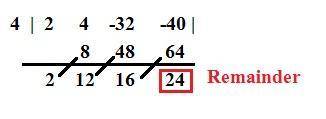 What is the remainder when (2x3 + 4x2 − 32x − 40) ÷ (x − 4)?