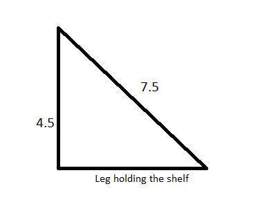 Asmall shelf it's on two braces that are in the shape of a right triangle. the brace attached to the