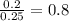 \frac{0.2}{0.25} = 0.8