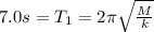 7.0s=T_{1}=2\pi\sqrt{\frac{M}{k}}