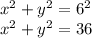 x^2+y^2=6^2\\x^2+y^2=36