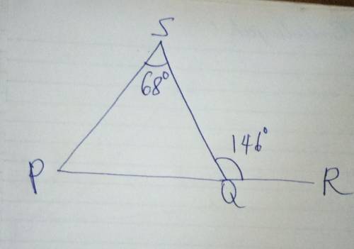 Atriangle pqs such that angle psq=68°pq is ptoduced to r such that angle rqs=146° calculate the size