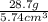 \frac{28.7 g}{5.74 cm^{3}}