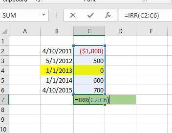 Consider the cash flows seen here. the internal rate of return on the cash flows in the screenshot b