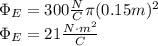 \Phi_E=300\frac{N}{C}\pi(0.15m)^2\\\Phi_E=21\frac{N\cdot m^2}{C}