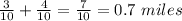 \frac{3}{10}+\frac{4}{10}=\frac{7}{10}=0.7\ miles