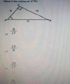 Find the cosine of ∠u. a) 15 17 b) 17 15 c) 8 15 d) 8 17