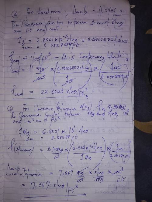 The densities of several materials are given in si units. convert these to densities in u.s. customa