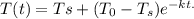 T(t) = Ts +(T_0 - T_s)e^{-kt.}