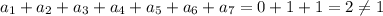 a_1 +a_2 +a_3 +a_4 +a_5 +a_6 +a_7 = 0+1+1= 2 \neq 1