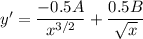 y'=\dfrac{-0.5A}{x^{3/2}}+\dfrac{0.5B}{\sqrt{x}}