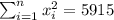 \sum_{i=1}^n x^2_i =5915