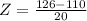 Z = \frac{126 - 110}{20}