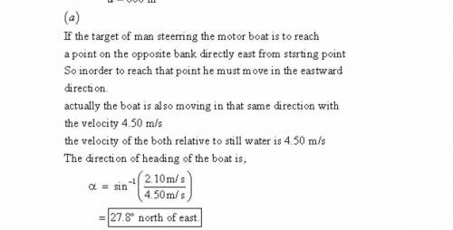 In which direction should the motorboat head in order to reach a point on the opposite bank directly