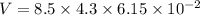 V=8.5\times4.3\times6.15\times10^{-2}