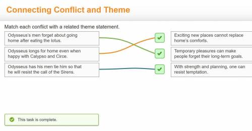Connecting conflict and theme match each conflict with a related theme statement. odysseus longs for