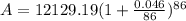 A = 12129.19(1+ \frac{0.046}{86})^{86}