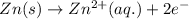 Zn(s)\rightarrow Zn^{2+}(aq.)+2e^-
