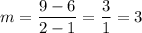 m=\dfrac{9-6}{2-1}=\dfrac{3}{1}=3