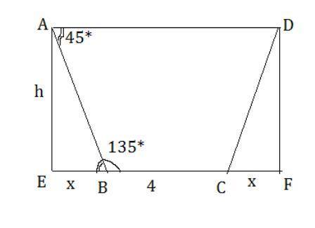 The length of the shorter base in an isosceles trapezoid is 4 in, its altitude is 5 in, and the meas