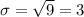 \sigma=\sqrt{9}=3