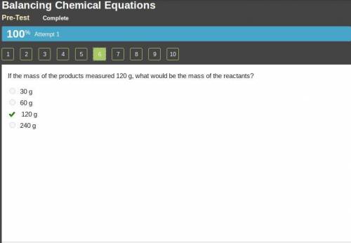If the mass of the products measured 120 g, what would be the mass of the reactants?