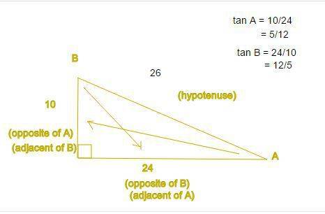 Find the tangent of both angle a and angle b. a. tan a = 5/13;  tan b = 12/13  b. tan a = 12/13;  ta