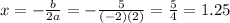 x=- \frac{b}{2a}=- \frac{5}{(-2)(2)}= \frac{5}{4}=1.25