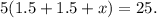 5(1.5+1.5+x)=25.