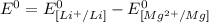 E^0=E^0_{[Li^{+}/Li]}- E^0_{[Mg^{2+}/Mg]}