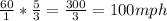 \frac{60}{1}*\frac{5}{3}=\frac{300}{3}=100mph