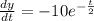 \frac{dy}{dt}  =  - 10 {e}^{ -  \frac{t}{2} }