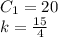 C_1=20\\k=\frac{15}{4}