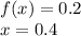 f(x)=0.2\\x=0.4\\