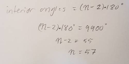 The sum of the interior angles of a polygon is 9900degrees how many sides does the ploygon have?