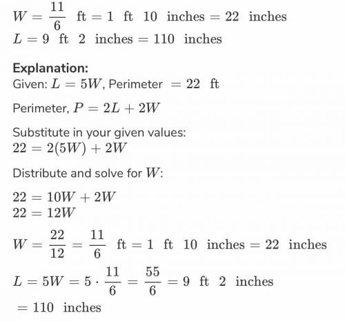 The length of a rectangle is 5 feet more than the width the perimeter is 22 feet what are the dimens