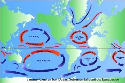 Ocean currents that move toward the poles are  cold in the northern hemisphere and warm in the south