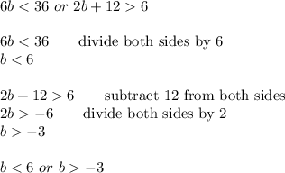 6b6\\\\6b-6\qquad\text{divide both sides by 2}\\b-3\\\\b-3