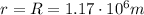 r=R=1.17\cdot 10^6 m