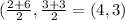 (\frac{2+6}{2},\frac{3+3}{2}=(4,3)