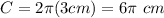 C=2\pi (3cm)=6\pi\ cm