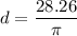 d=\dfrac{28.26}{\pi}