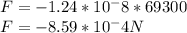 F = -1.24*10^-8 * 69300\\F = -8.59*10^-4N