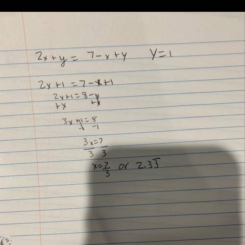 2x + y equals 7 - x + y equals one