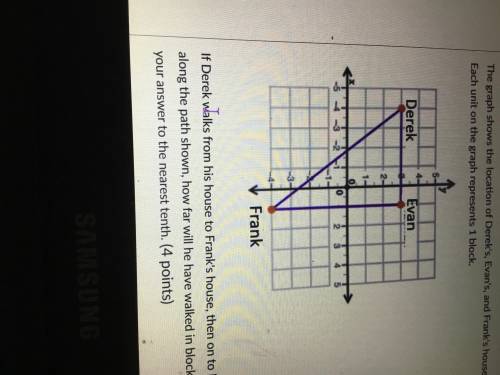 If frank walks from his house to derek's house, then on to evan's house along the path shown, how fa